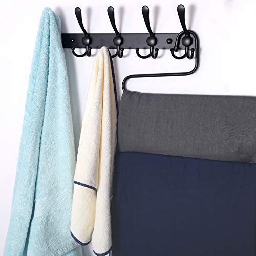 Dseap Coat Rack Wall Mounted - 5 Tri Hooks, Heavy Duty, Stainless Steel, Metal Coat Hook Rail for Coat Hat Towel Purse Robes Mudroom Bathroom Entryway (Black, 2 Packs)