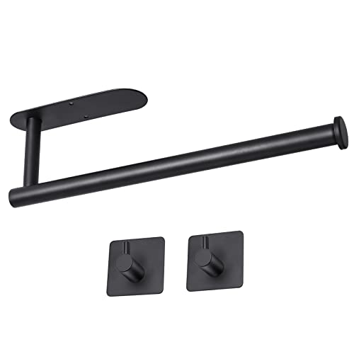 WEKIS Matte Black Paper Towel Holder Under Cabinet, Bathroom Towel Holder Self Adhesive or Drilling Wall Mounted, Paper Towels Holders for Kitchen, Sturdy Rustproof Stainless Steel Paper Towel Holder…