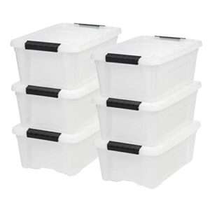 iris usa 12 qt. plastic storage container bin with secure lid and latching buckles, 6 pack – pearl, durable stackable nestable organizing tote tub box toy general organization small