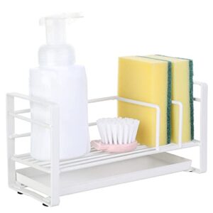 mygift modern matte white metal kitchen sink sponge holder and accessory rack with removable drainage tray