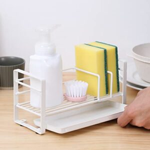 MyGift Modern Matte White Metal Kitchen Sink Sponge Holder and Accessory Rack with Removable Drainage Tray