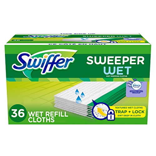 Swiffer Sweeper Wet Mopping Cloth Multi Surface Refills, Febreze Lavender Scent, 36 count