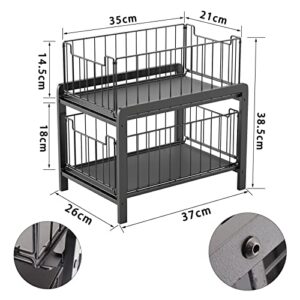 DeaGenlte Under Sink Organizer, 2 Tier Sliding Basket Drawer Organizer, Pull Out Cabinets Organizer Shelf, Black Iron Stackable Basket Organizer Drawer for Kitchen, Bathroom, Office - Black