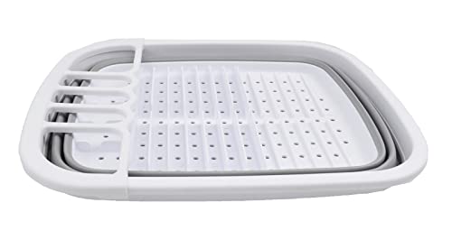 SAMMART 8L (2.11Gallons) Collapsible Dish Drainer - Foldable Drying Rack - Portable Dinnerware Organizer - Space Saving (White/Grey, 1)