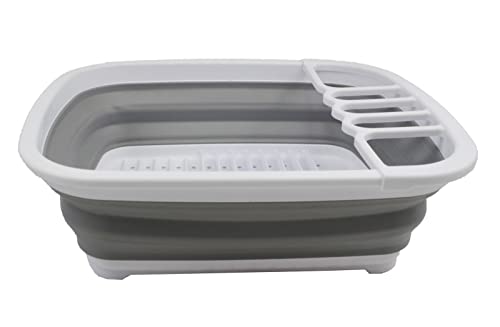 SAMMART 8L (2.11Gallons) Collapsible Dish Drainer - Foldable Drying Rack - Portable Dinnerware Organizer - Space Saving (White/Grey, 1)