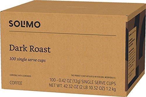 Amazon Brand - 100 Ct. Solimo Dark Roast Coffee Pods, Compatible with Keurig 2.0 K-Cup Brewers 100 Count(Pack of 1)