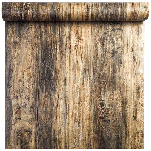 15.7x98 Inches Self Adhesive Vinyl Retro Dark Wood Grain Wall Paper Shelf Liner for Kitchen Cabinets Shelves Table Desk Countertop Walls Furniture Crafts Removable Waterproof