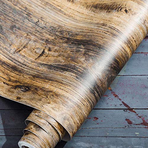 15.7x98 Inches Self Adhesive Vinyl Retro Dark Wood Grain Wall Paper Shelf Liner for Kitchen Cabinets Shelves Table Desk Countertop Walls Furniture Crafts Removable Waterproof