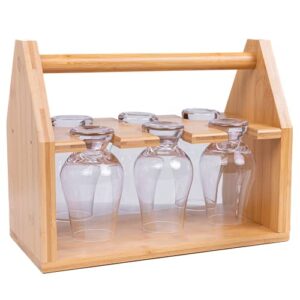 jillmo whiskey glass holder rack, bamboo caddy compatible with glencairn whisky glasses, crystal whiskey glasses, bourbon glasses