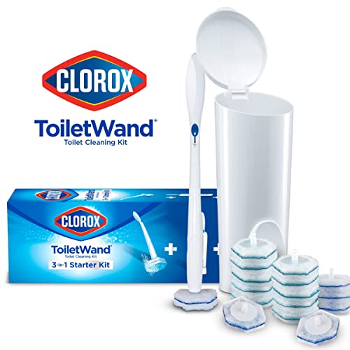 Clorox ToiletWand Disposable Toilet Cleaning Kit, Toilet Brush, Toilet and Bathroom Cleaning System with Storage Caddy and 16 Disinfecting ToiletWand Refill Heads (Package May Vary)