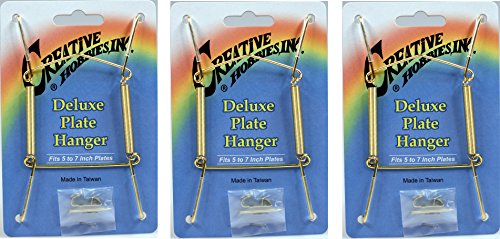Creative Hobbies® Deluxe Plate Display Hangers, Spring Style - Assembled & Ready to Use - Hold 5 to 7 Inch Plates- Gold Wire Spring Type, Hanger Hooks & Nails Included -Pack of 3 Hangers