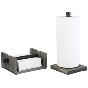 mygift 2 piece rustic gray wood and industrial metal kitchen countertop paper towel holder and flat napkin holder with weighted arm
