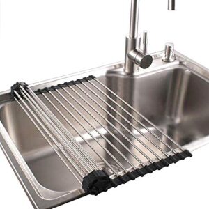 dish rack sponge holder stainless steel rv roll up shelf over sink drainer for recreational vehicle large (17.2×15.7×0.7) inch