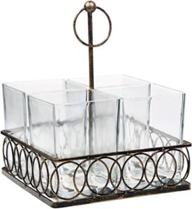classic home galvanized caddy organizer for kitchen counter-top/outdoor storage dining table – ring handle