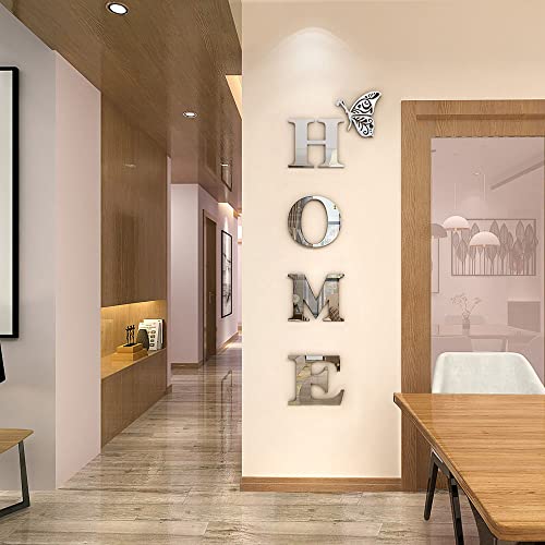 Doeean Home Wall Decor Letter Signs Acrylic Mirror Wall Stickers Wall Decorations for Living Room Bedroom Home Decor Wall Decals (Silver, 47.2 X 15.7)