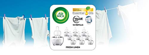 Air Wick Plug in Scented Oil Refill, 10ct, Fresh Linen, Air Freshener, Essential Oils, Eco Friendly Pack