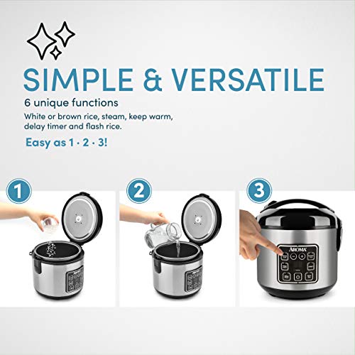 Aroma Housewares ARC-914SBD Digital Cool-Touch Rice Grain Cooker and Food Steamer, Stainless, Silver, 4-Cup (Uncooked) / 8-Cup (Cooked)