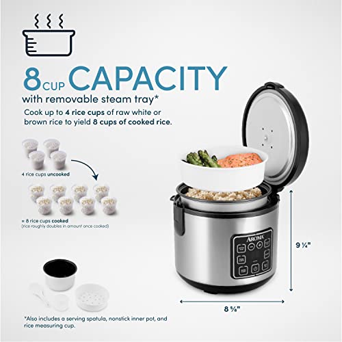 Aroma Housewares ARC-914SBD Digital Cool-Touch Rice Grain Cooker and Food Steamer, Stainless, Silver, 4-Cup (Uncooked) / 8-Cup (Cooked)