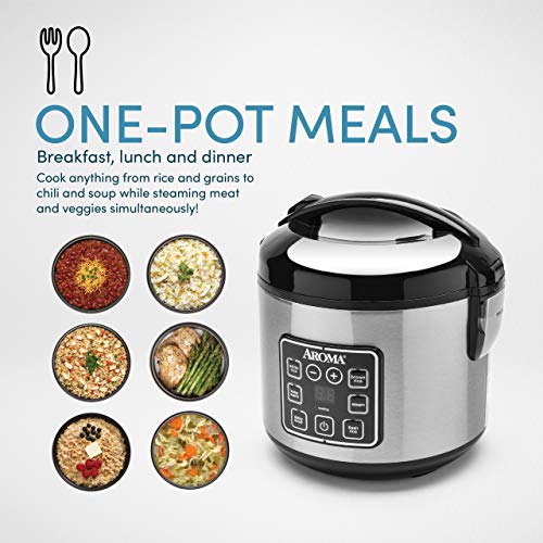 Aroma Housewares ARC-914SBD Digital Cool-Touch Rice Grain Cooker and Food Steamer, Stainless, Silver, 4-Cup (Uncooked) / 8-Cup (Cooked)