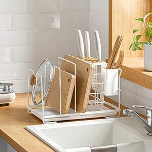 poeland multifunctional kitchen pantry organizer rack, knife holder, countertop kitchenware rack, pot lid holder