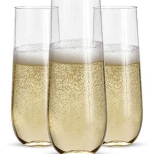 24pk Stemless Plastic Champagne Flutes - 9 Oz | Clear Plastic Wine Glasses | Shatterproof Mimosa Bar Supplies | Disposable Cocktail Glasses | New Years Eve Party Supplies 2023