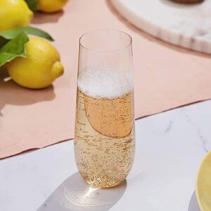 24pk Stemless Plastic Champagne Flutes - 9 Oz | Clear Plastic Wine Glasses | Shatterproof Mimosa Bar Supplies | Disposable Cocktail Glasses | New Years Eve Party Supplies 2023