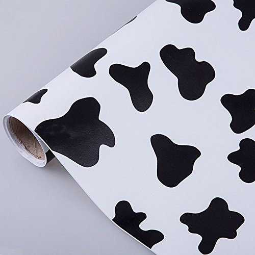 HOYOYO 17.8 x 78 Inches Self-Adhesive Shelf Liner, Self-Adhesive Shelf Liner Dresser Drawer Paper Wall Sticket Home Decoration, Black Cow