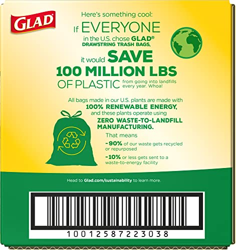 GLAD ForceFlex Tall Kitchen Drawstring Trash Bags, 13 Gallon Grey Trash Bag for Kitchen Trash Can, Odor Shield, Odor Eliminator and Leak Protection, 110 Count