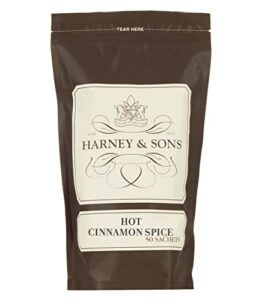 harney and sons hot cinnamon spice, bag of 50 sachets, black tea w/ orange pieces and cloves (pack of 1) (packaging may vary)