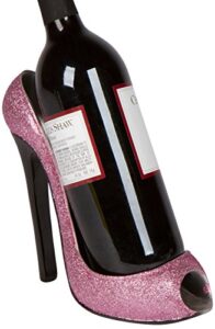 hilarious home 8″ x 7″h high heel wine bottle holder – stylish conversation starter wine rack (pink glitter)