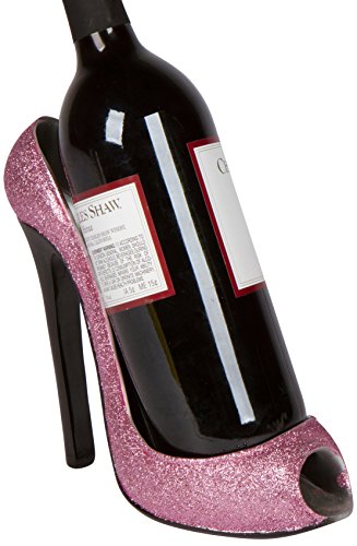 Hilarious Home 8" x 7"H High Heel Wine Bottle Holder - Stylish Conversation Starter Wine Rack (Pink Glitter)