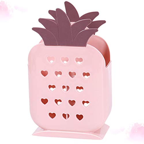 Kichvoe Kitchen Utensils Holder Pineapple Shaped Silverware Organizer Plastic Chopsticks Caddy Coffee Bar Countertop Organizer Spoon Chopsticks Cup with Drain Hole - Pink