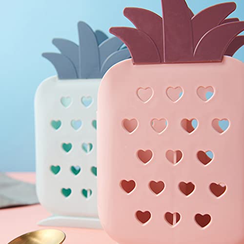 Kichvoe Kitchen Utensils Holder Pineapple Shaped Silverware Organizer Plastic Chopsticks Caddy Coffee Bar Countertop Organizer Spoon Chopsticks Cup with Drain Hole - Pink