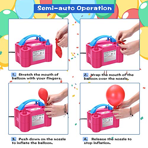 NuLink Electric Portable Dual Nozzle Balloon Blower Pump Inflation for Decoration, Party [110V~120V, 600W, Rose Red]