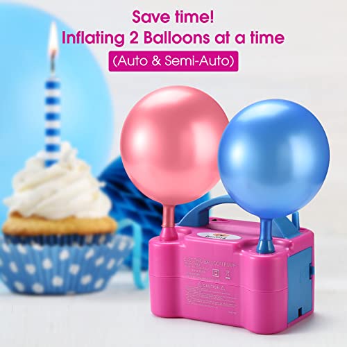 NuLink Electric Portable Dual Nozzle Balloon Blower Pump Inflation for Decoration, Party [110V~120V, 600W, Rose Red]