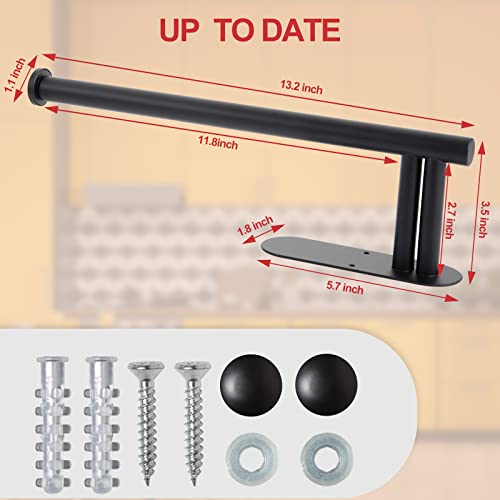 Paper Towel Holder Under Cabinet, Stable Mounted Paper Towel Rack for Kitchen, Firm Two Rod Bearing Paper Towel Rolls Holder, Adhesive or Screw Fixing Surface Bar, Stainless Steel Black