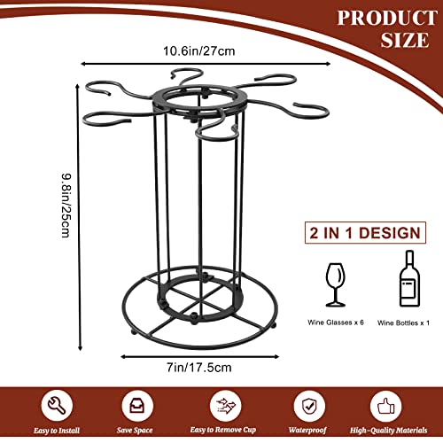 Metal Countertop Wine Glass Rack, Tabletop Bottles Stemware Storage Display Holder Holds 6 Cups 1 Bottle, Freestanding Wine Glasses Stand for Kitchen Home Bar Cabinet Pantry Decor (Style 1)