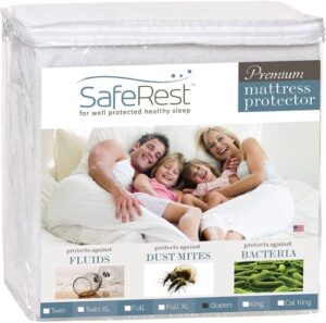 saferest mattress protector – queen – college dorm room, new home, first apartment essentials – cotton, waterproof mattress cover protector and encasement