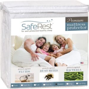 SafeRest Mattress Protector – Queen - College Dorm Room, New Home, First Apartment Essentials - Cotton, Waterproof Mattress Cover Protector and Encasement