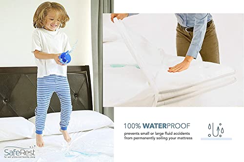 SafeRest Mattress Protector – Queen - College Dorm Room, New Home, First Apartment Essentials - Cotton, Waterproof Mattress Cover Protector and Encasement