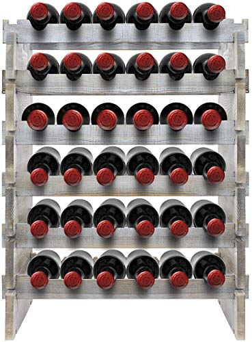 Sorbus® Wood Wine Stackable Rack 6 Tier — Rustic Style Wine Racks for Bottles — Perfect for Bar, Wine Cellar, Basement, Cabinet, Pantry, etc. (6-Tier, Grey Wood)