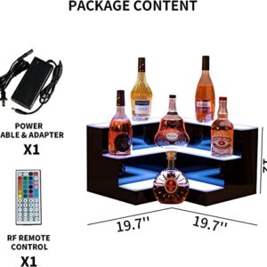 Corner LED Liquor Bottle Display Shelf, 20 in 3 Step LED Display Shelf DIY Mode Illuminated Bottle Shelf Color Changing with LED Color Remote Control High Gloss Black Finish for Home Party Bar