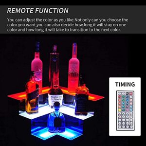 Corner LED Liquor Bottle Display Shelf, 20 in 3 Step LED Display Shelf DIY Mode Illuminated Bottle Shelf Color Changing with LED Color Remote Control High Gloss Black Finish for Home Party Bar