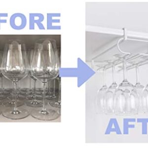 [HomTory] NO DRILLING Nail Free Stemware Wine Glass Metal Hanger Rack Organiser with 4 S-Hooks Combo - Holds Wine Glass, Mug, Utensil, Kitchenware, Stemware for Cabinet, Bar, Shelf, Kitchen