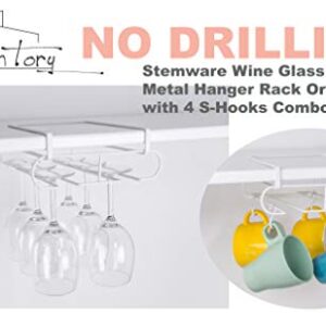 [HomTory] NO DRILLING Nail Free Stemware Wine Glass Metal Hanger Rack Organiser with 4 S-Hooks Combo - Holds Wine Glass, Mug, Utensil, Kitchenware, Stemware for Cabinet, Bar, Shelf, Kitchen