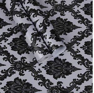 black damask contact paper self adhesive shelf liner cabinets drawer wall sticker peel and stick wallpaper for bathroom bedroom 17.7″ x 196″