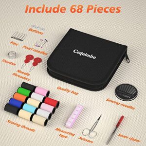 Coquimbo Sewing Kit Gifts for Women, Mom, Traveler, Adults, Beginner, Emergency, Sewing Supplies Accessories with Scissors, Thimble, Thread, Sewing Needles, Tape Measure etc (Black, S)