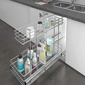 STORKING 2 Tier Under Sink Pull Out Cabinet Organizer Slide Wire Shelf Basket for Kitchen Base Cabinets 9" W 18.5" D 16" H