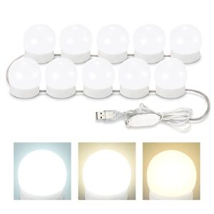 led vanity lights for mirror, consciot hollywood style with 10 dimmable bulbs, adjustable color & brightness, usb cable, lights stick on for makeup table dressing room mirror