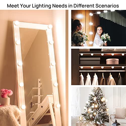 LED Vanity Lights For Mirror, Consciot Hollywood Style With 10 Dimmable Bulbs, Adjustable Color & Brightness, USB Cable, Lights Stick on for Makeup Table Dressing Room Mirror